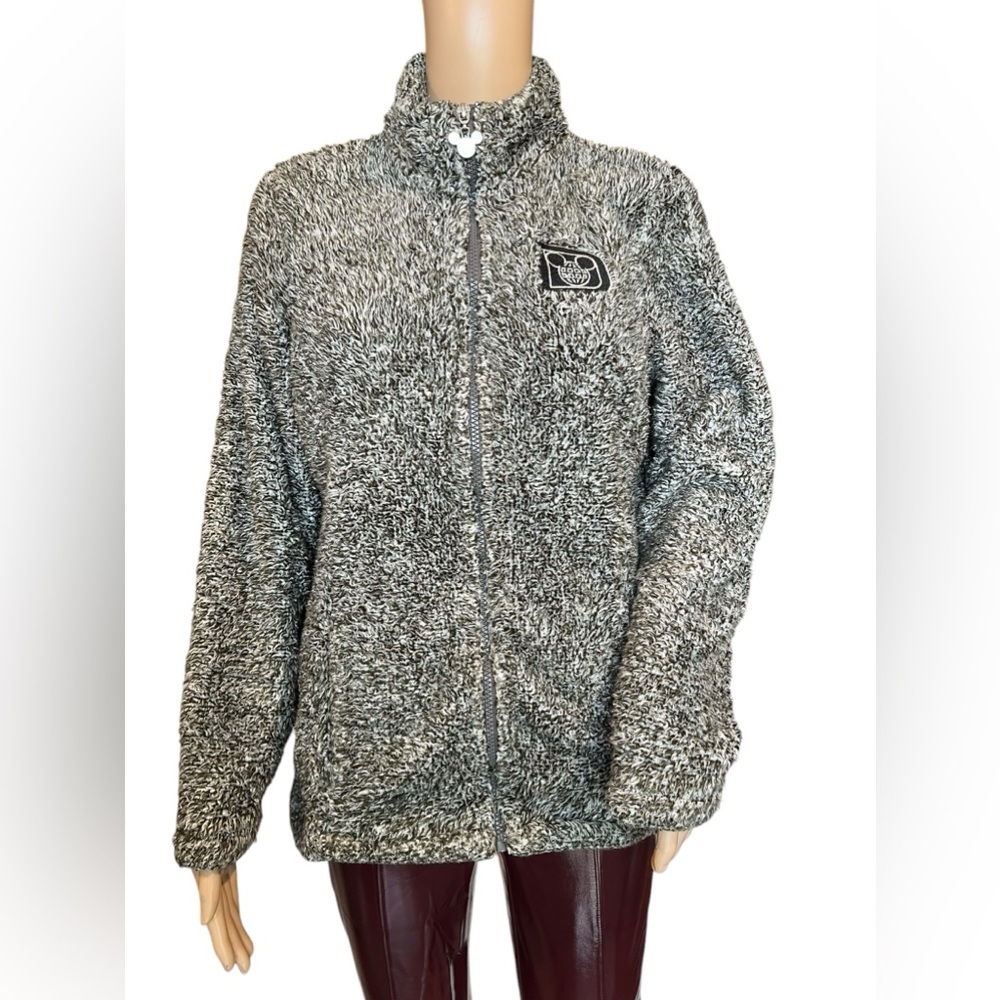 Disney Parks Jacket Womens Small Plush Fleece Sherpa Gray Black Full Zip - Picture 2 of 12
